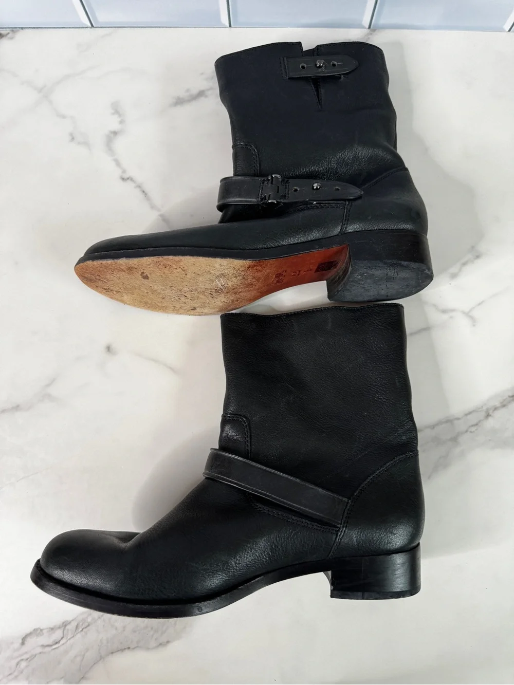Coach Womens 6.5 B Amy Black Leather Harness Ankle Moto Boots A8360